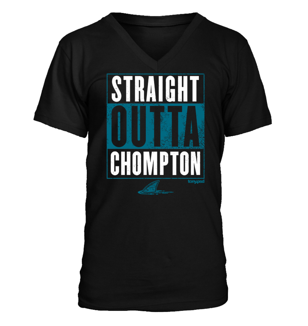 Camiseta Straight Outta Chompton - cuello en V para hombre - tiburones de San José - Imagen 2 de 4