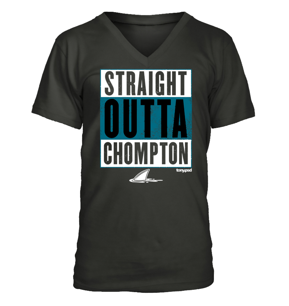 Camiseta Straight Outta Chompton - cuello en V para hombre - tiburones de San José - Imagen 4 de 4