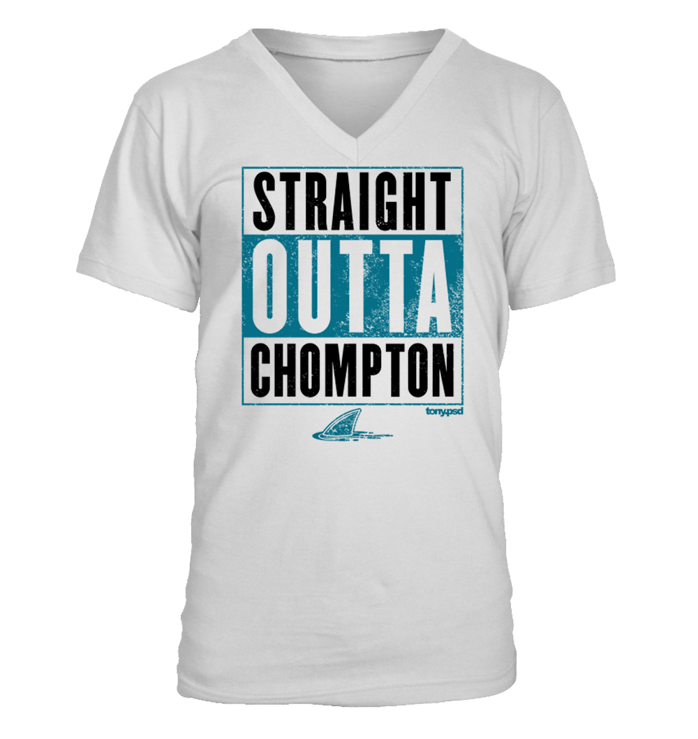 Camiseta Straight Outta Chompton - cuello en V para hombre - tiburones de San José - Imagen 3 de 4